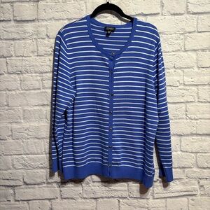 Jones New York Blue and White Striped Cardigan XL
